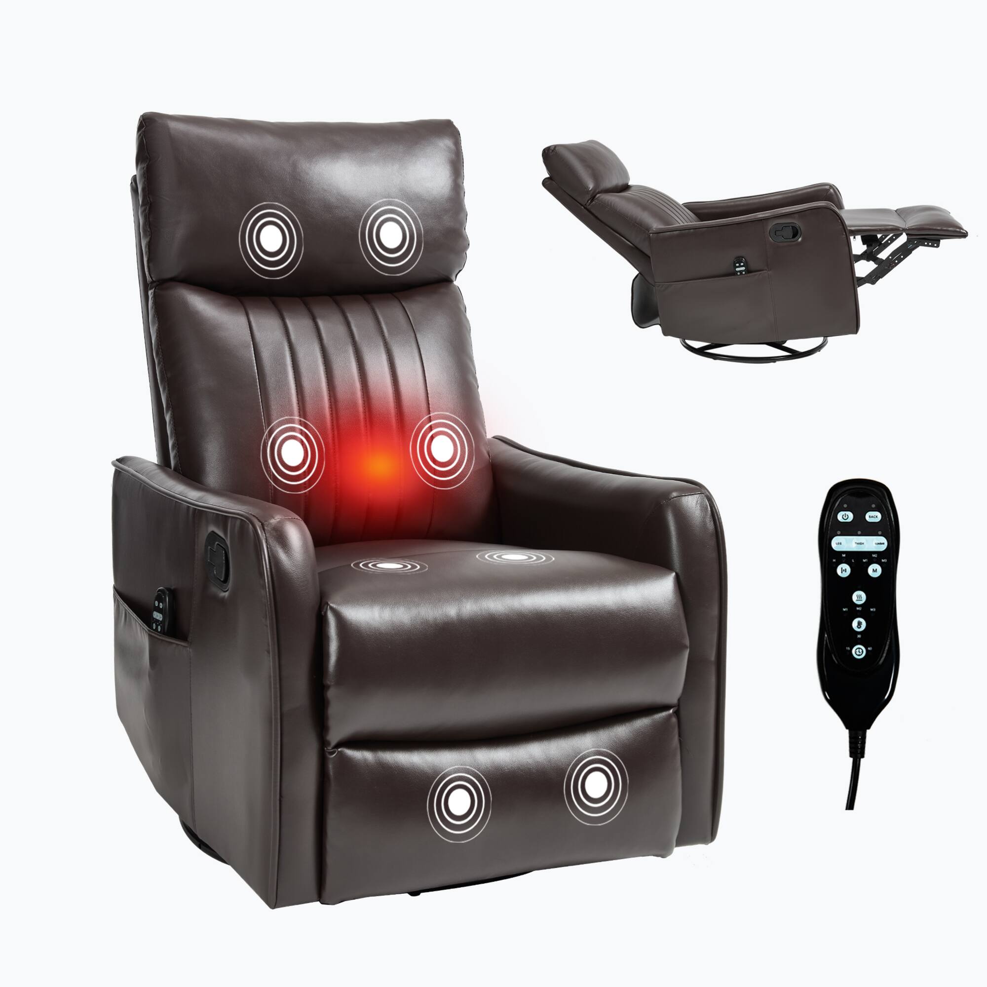 Alt View 9. GOODSILO - Faux Leather Heat Massage Manual Recliner Chair with Rocker and Swivel Function for Living Room Comfort - Brown PU.