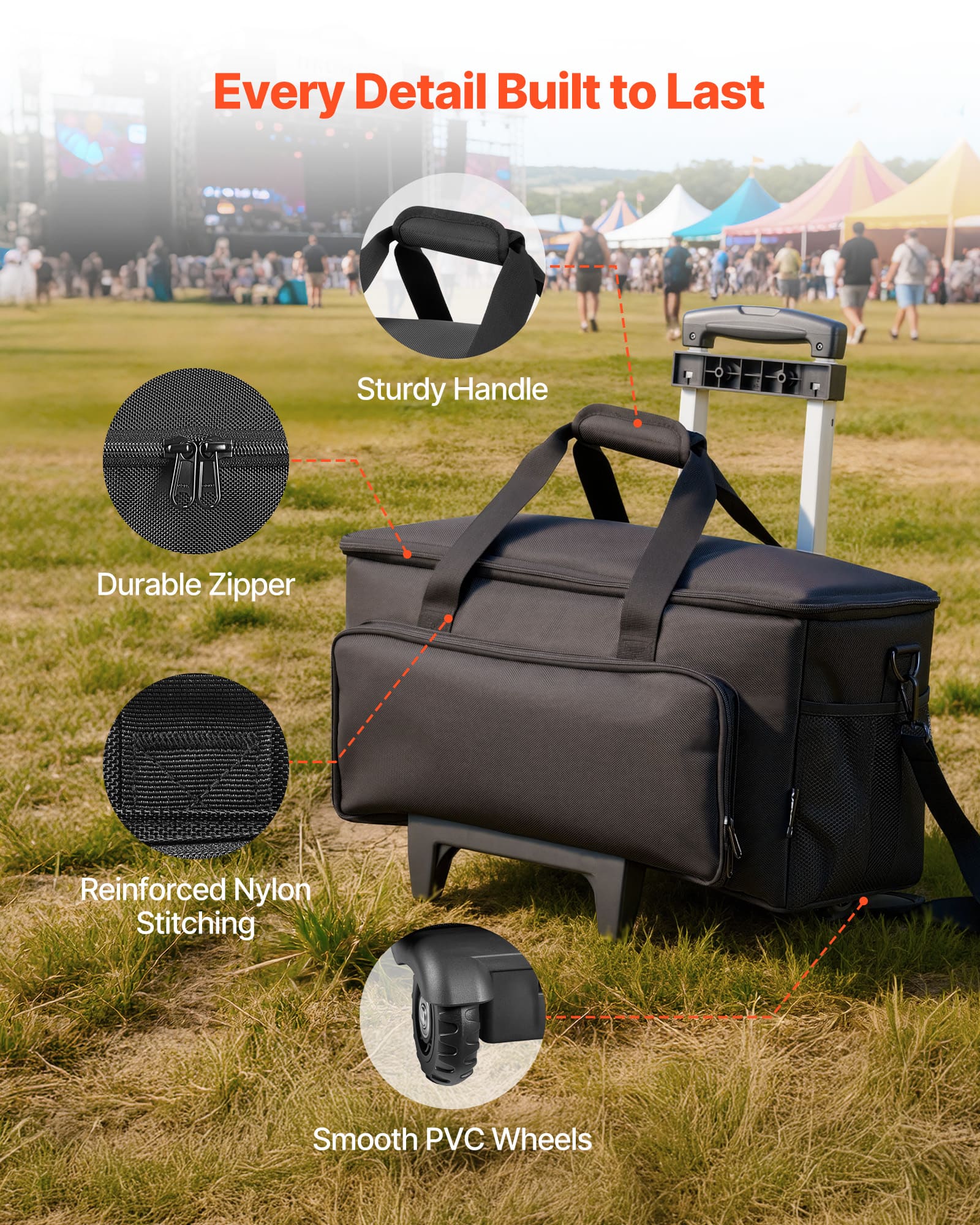 VEVOR Rolling DJ Cable Bag, 1680D, Padded File Gig Bag with Wheels