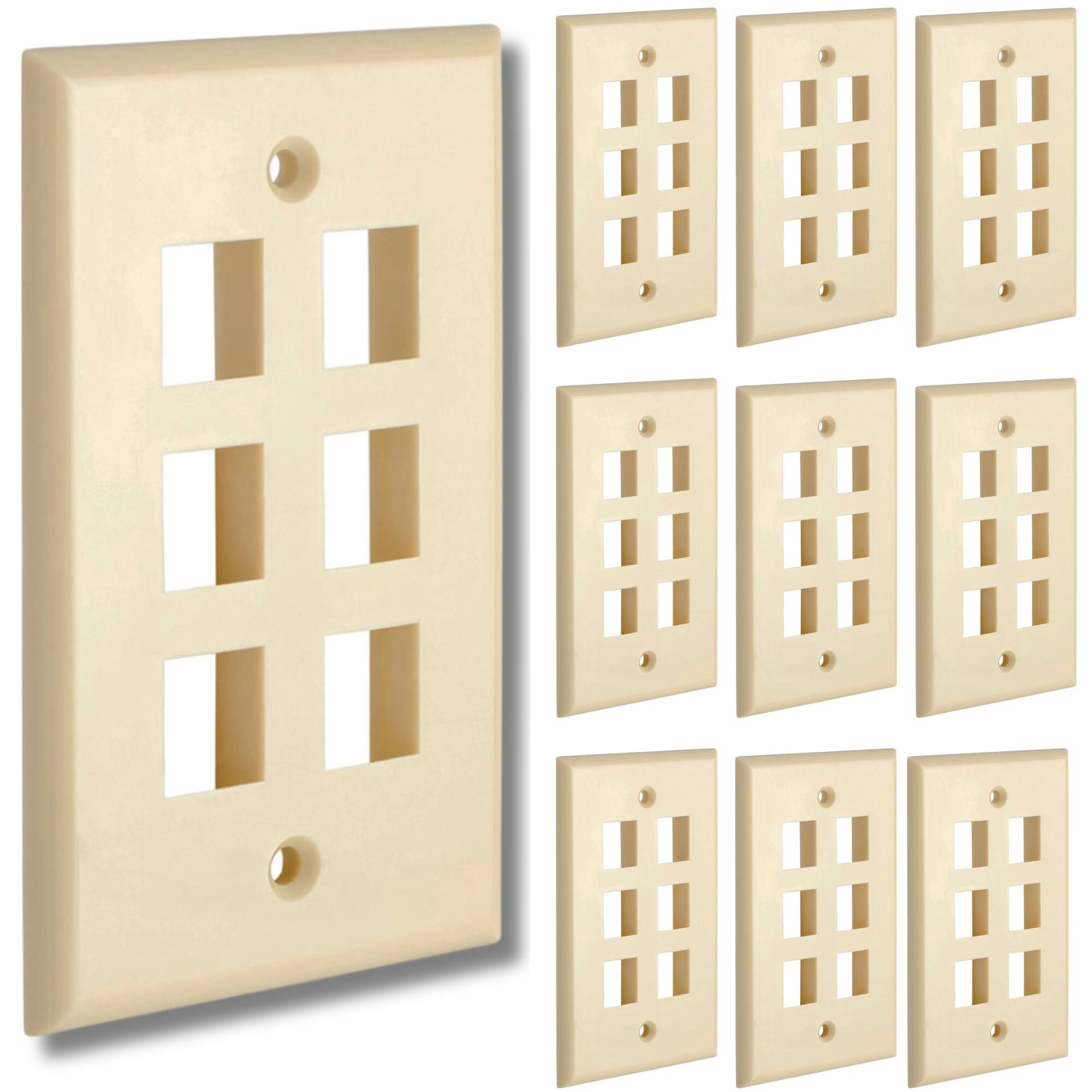 Front. Cmple.com - Cmple - Keystone Wall Plate Cover Ethernet Wall Plates for Modular Inserts, RJ45 Keystone Jack - 10 Pack 6 Port - Ivory - Ivory.