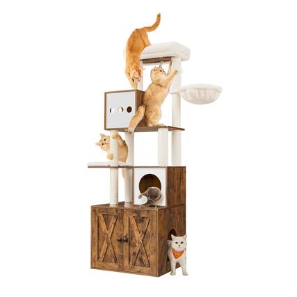 Front. Songmics Home - Cat Tree with Litter Box Enclosure, 70.1-Inch Tall Cat Tower, 2-in-1 Modern Condo with Scratching Posts, Perch, Caves - Rustic Brown.