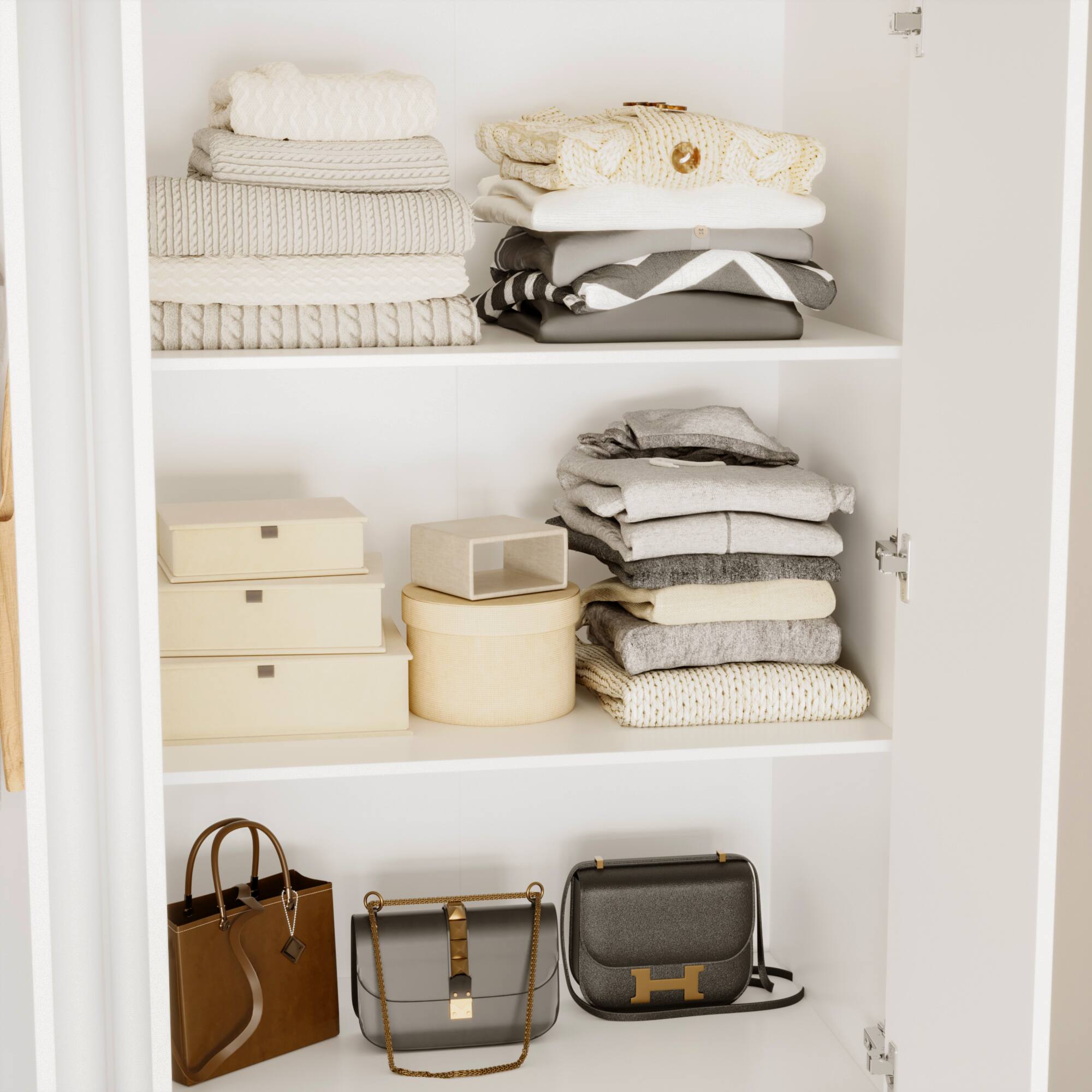 Alt View 2. FUFU & GAGA - Luxury Nordic Wardrobe Closet, Modern Large Storage Cabinet with Hanging Rods, Drawers, Shelves & Safety Features - White.