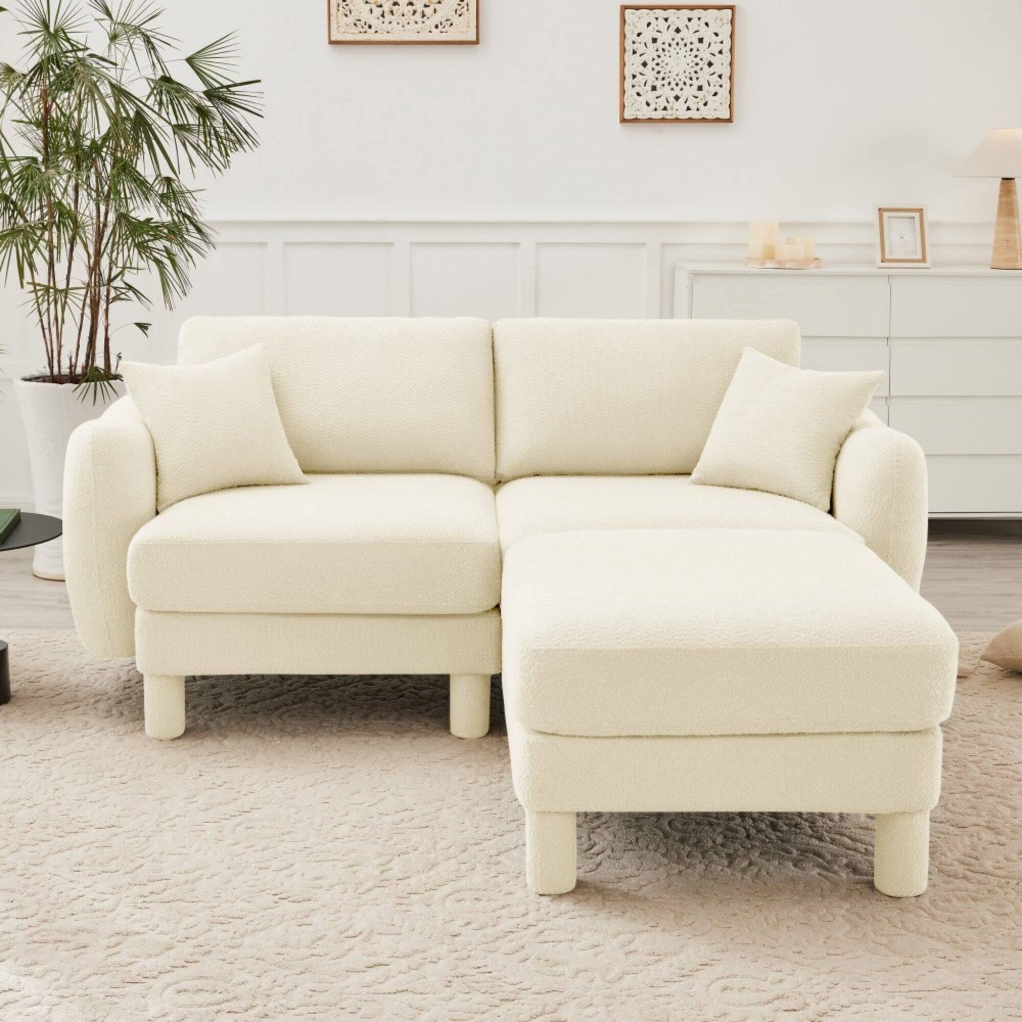 Angle. Boyel Living - Boucle Fabric 2 Seat Sectional Loveseat Sofa - Beige.