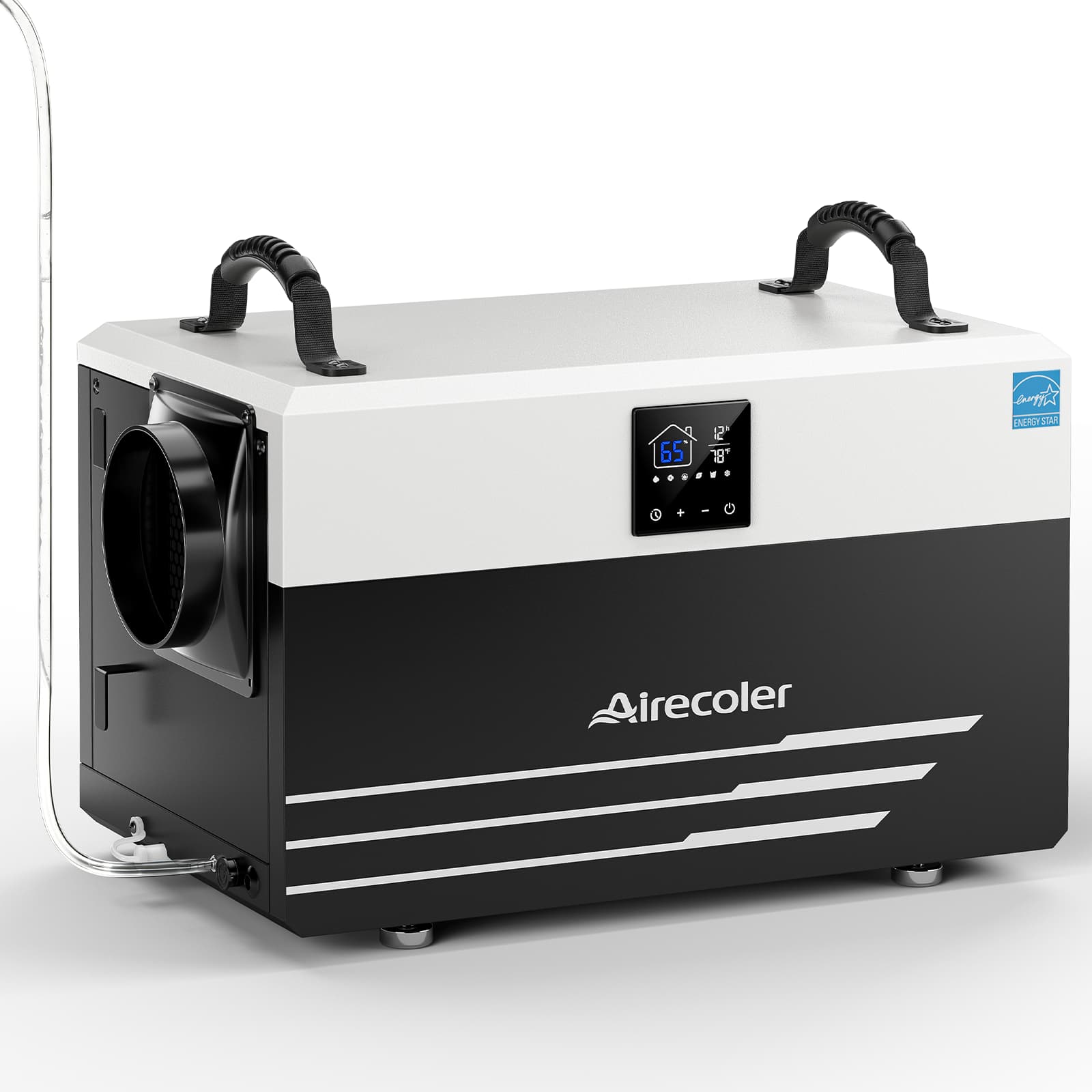 Airecoler - 155 Pints Commercial Dehumidifier with Pump for Crawl Space and Basement Up to 6,500 Sq. Ft 16.4 Ft Drain Hose - White & Black