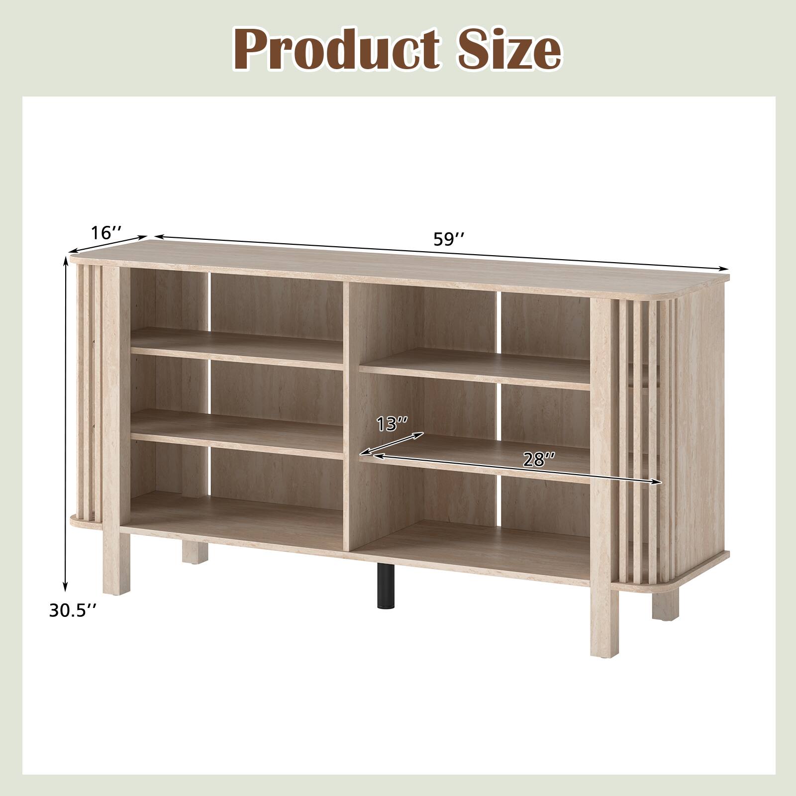 Product Size: 59" x 30.5" x 16" (W x H x D)  
Shelf Size: 28" x 13"