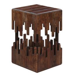 Manhattan Lane - 24 Inch Accent Side End Table, Acacia Wood, Slatted Square Top, Handcrafted Abstract Silhouette - Brown