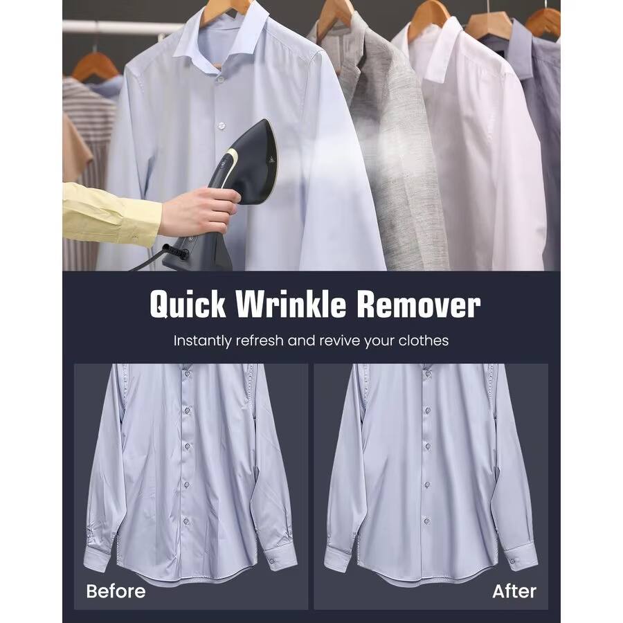 Quick Wrinkle Remover  
Instantly refresh and revive your clothes  

Before  
After