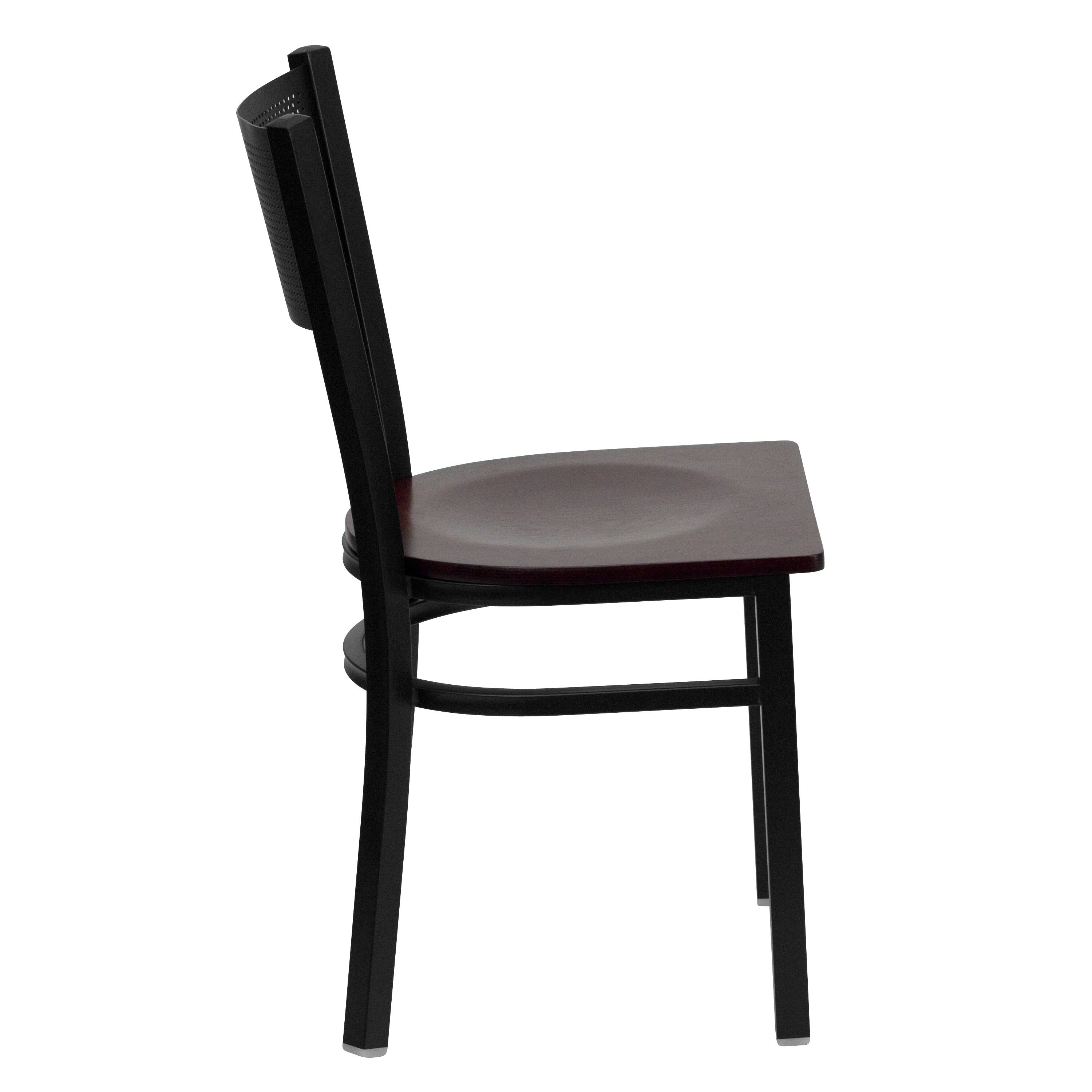Alt View 4. Emma + Oliver - Grid Back Metal Restaurant Dining Chair - Mahogany Wood Seat/Black Metal Frame.