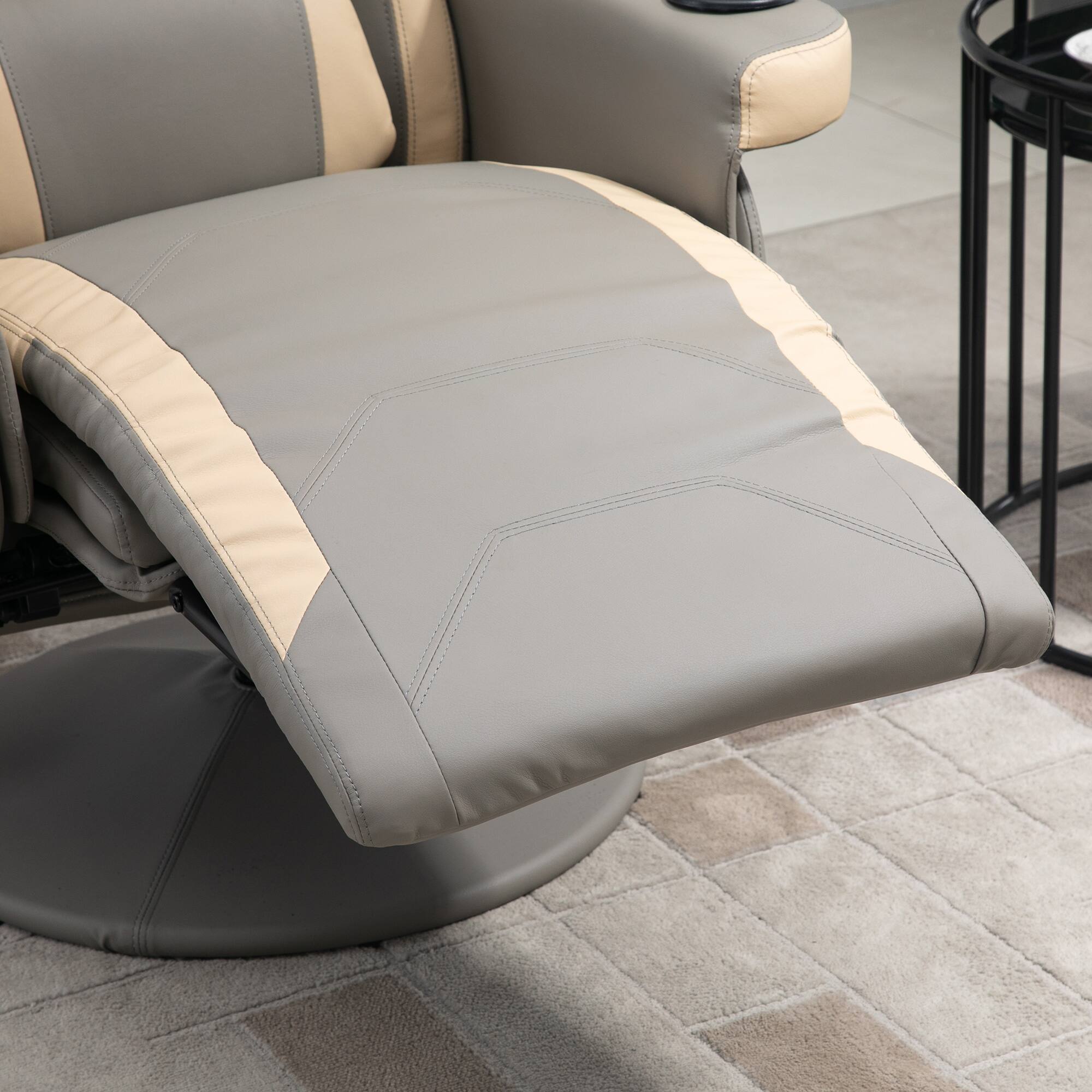 Alt View 8. Homcom - Manual Recliner Armchair PU Leather Lounge Chair w/ Adjustable Leg Rest, 135° Reclining Function, 360° Swivel - Grey.