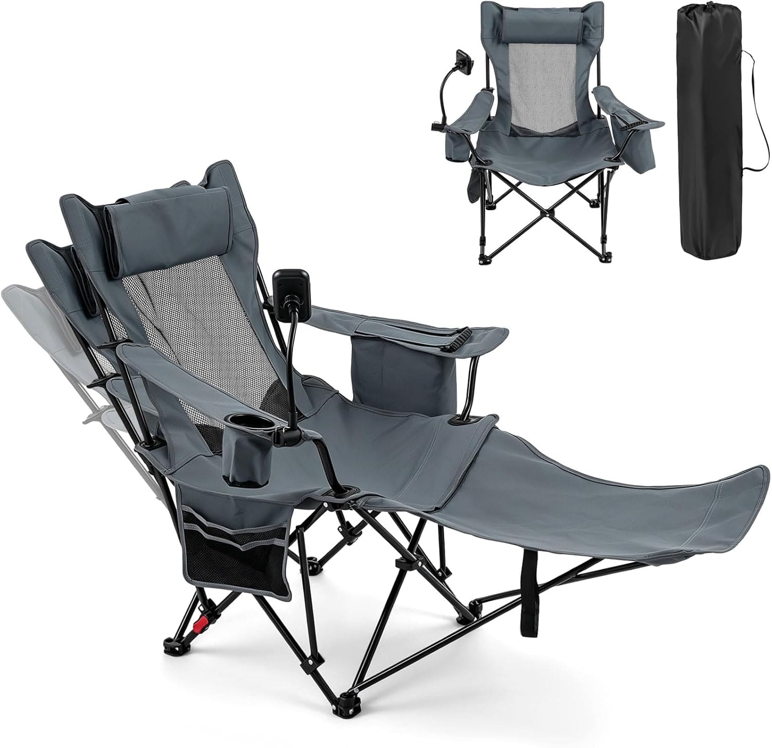 Gymax - 2-in-1 Reclining Camping Chair w/Detachable Footrest 3-Level Adjustable Backrest Black - Gray price history on PriceWatchPro