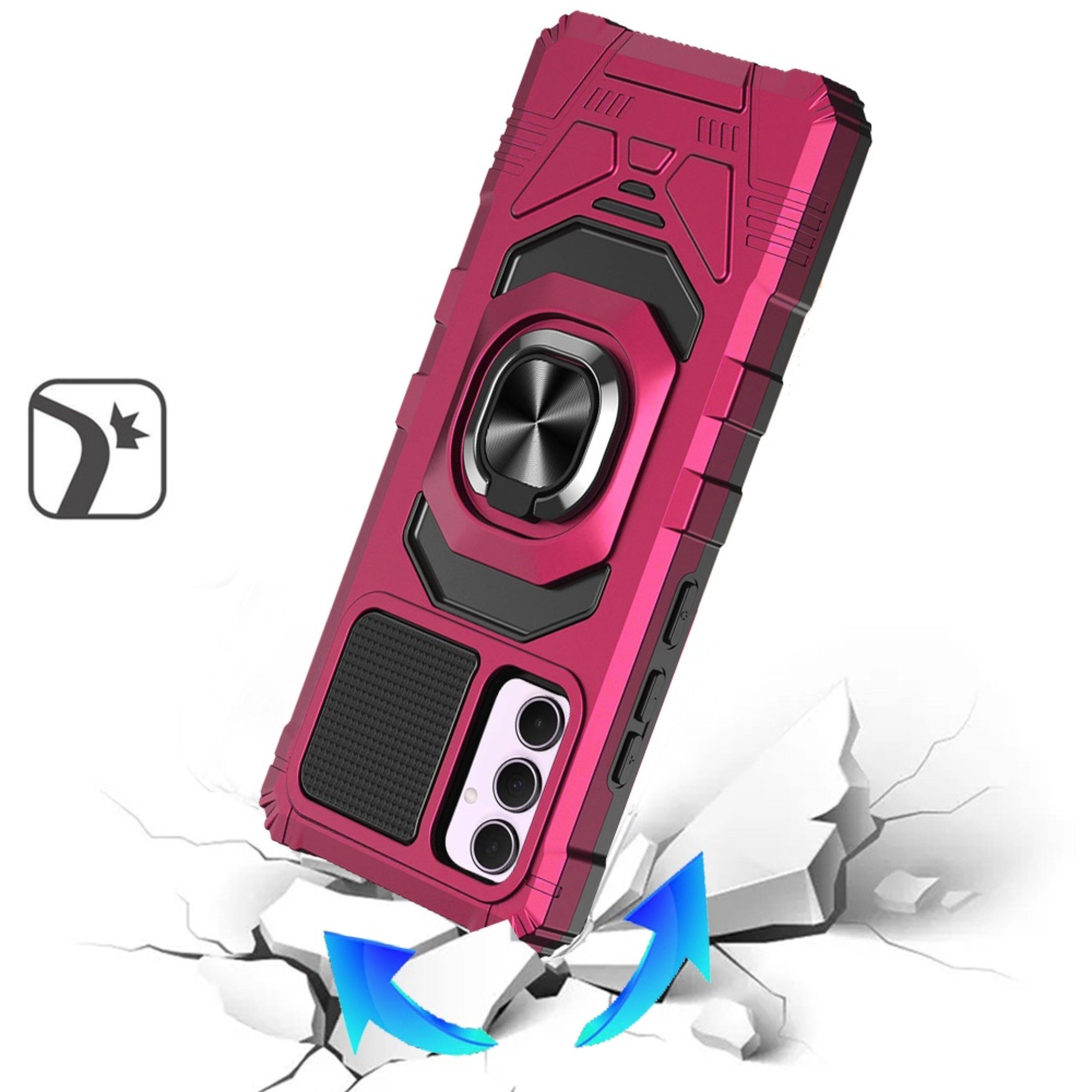 Left. Kitcheniva - Dual Layer Magnetic Ring Stand Cover Plus Tempered Glass For Samsung A36/A56 Hot Pink - Hot Pink.