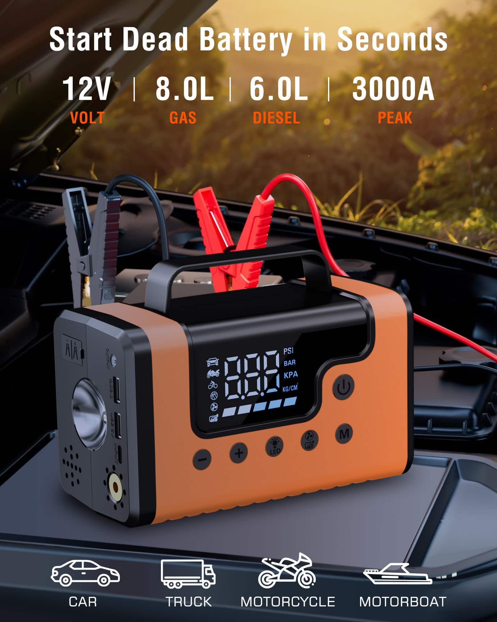 Alpha Digital Car Jump Start, 150PSI Air and Vacuum: 3000A for 8.0