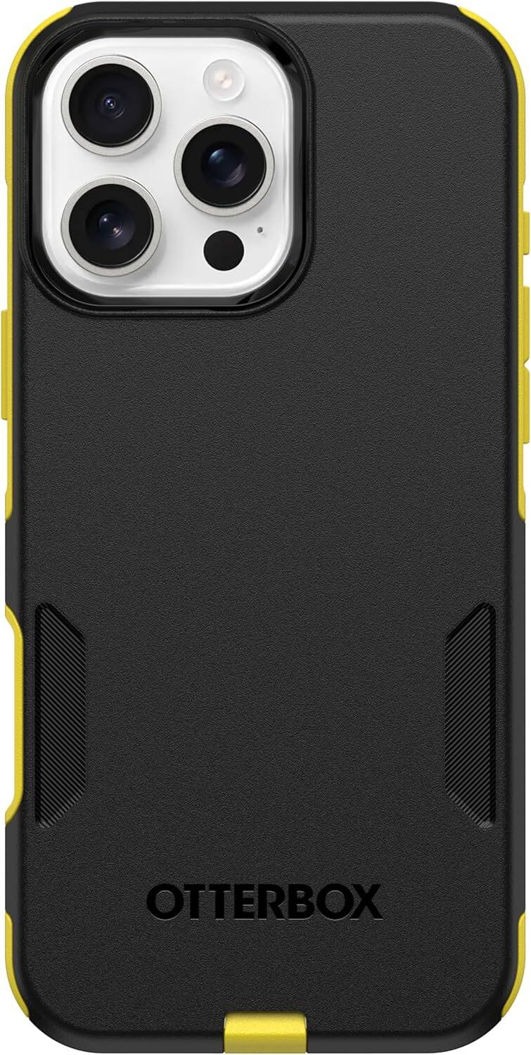 Left. OtterBox - OtterBox - Commuter Series Hard Shell for MagSafe for Apple iPhone 16 Pro Max - Night (Black & Yellow).