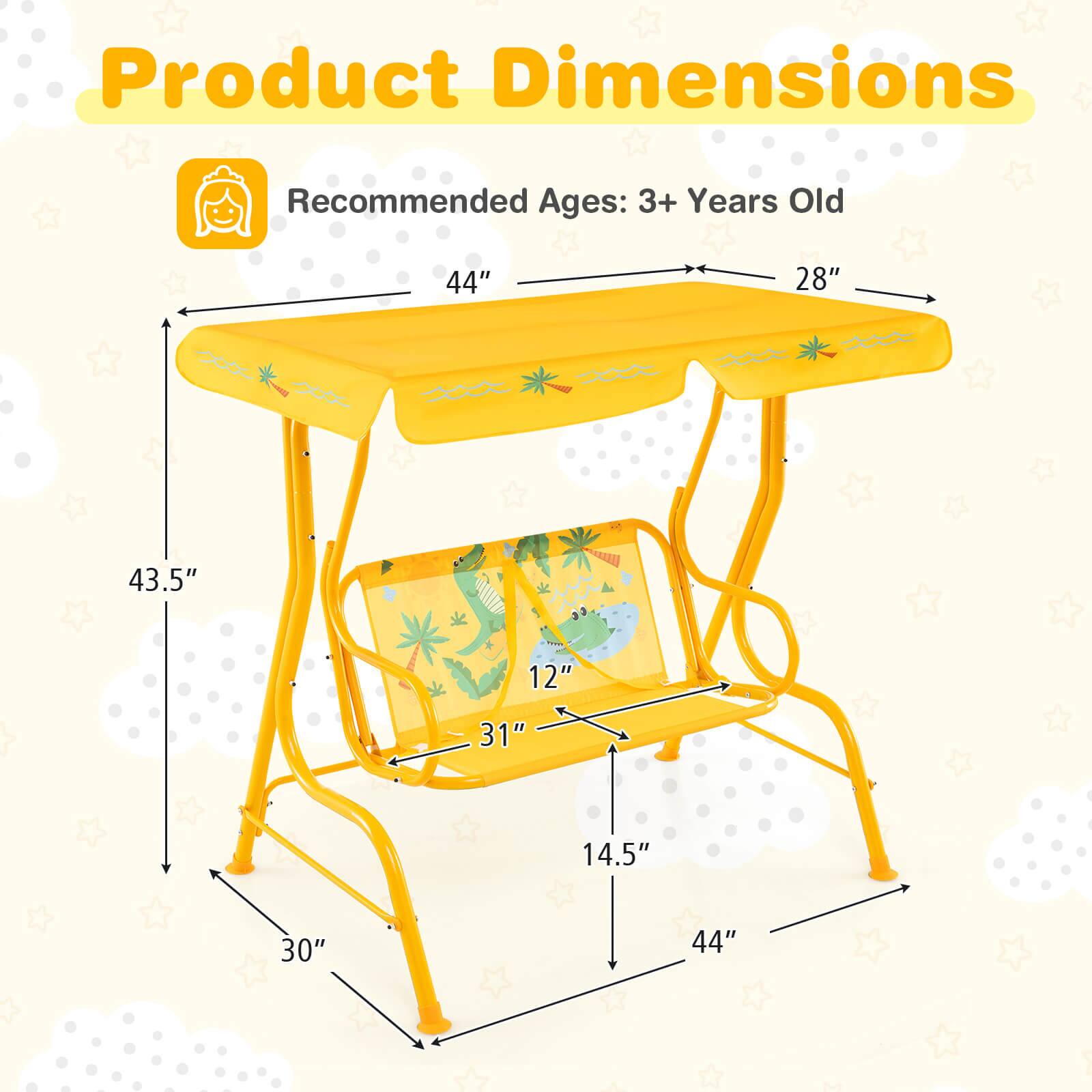 Product Dimensions

Recommended Ages: 3+ Years Old

- Length: 44"
- Width: 28"
- Height: 43.5"
- Seat Height: 14.5"
- Seat Depth: 31"
- Armrest Height: 12"
- Overall Height: 44"
- Overall Width: 44"
- Overall Depth: 30"