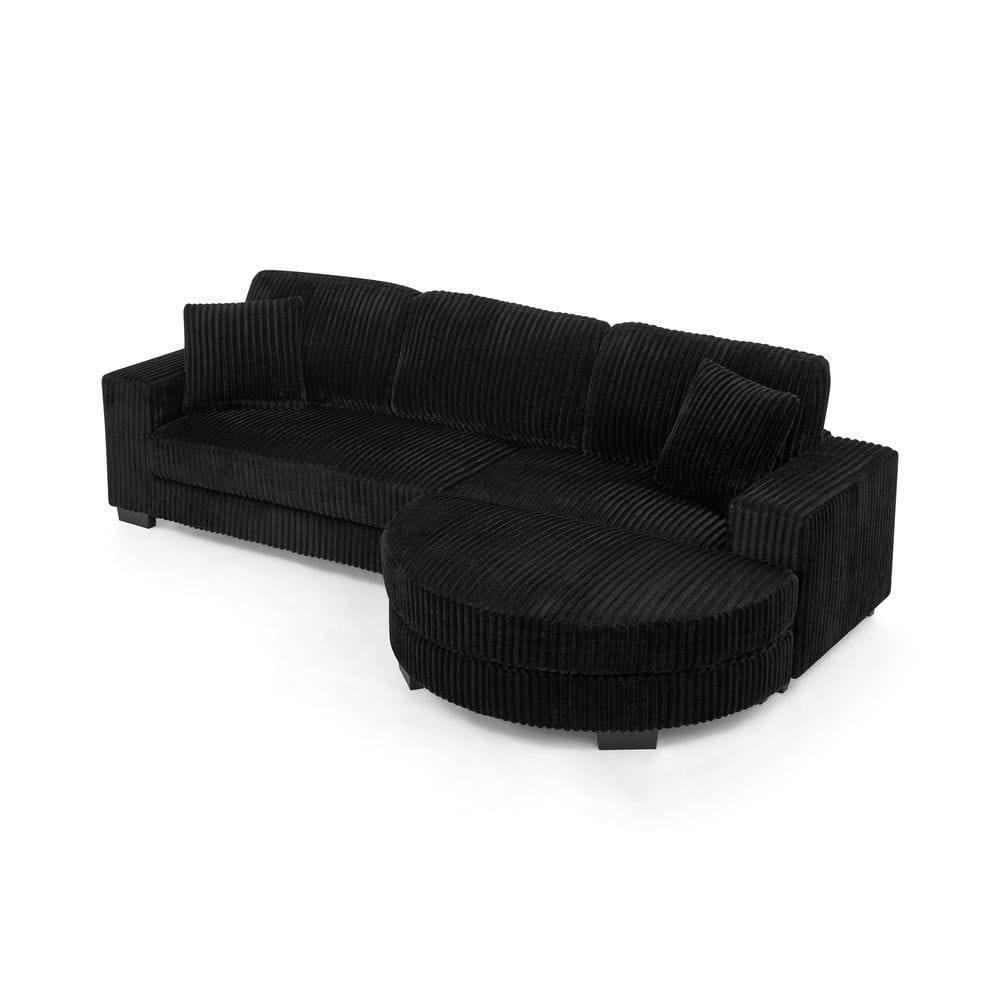 Alt View 7. Kadyn - Modular Sleeper Sectional with Ottoman, L-Shaped Corduroy Sofa with Tufted Upholstery, Black - Black.