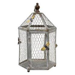 Angle. BreeBe - 2/Set Rustic Bee Metal Birdcages w/Chicken Wire - Grey.