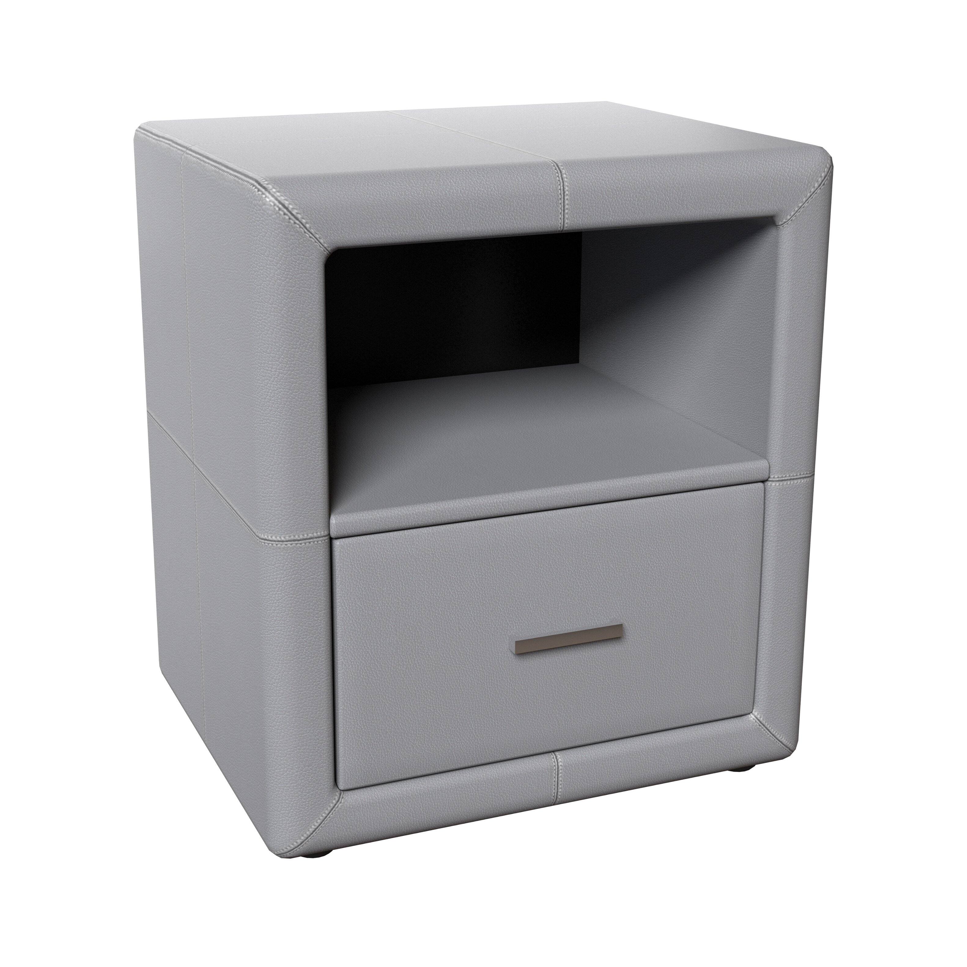 Alt View 2. Boyd Sleep - Boyd Sleep Lombardi Faux Leather One Drawer Nightstand- Pre-Assembled- Low profile bedroom end table - Grey.