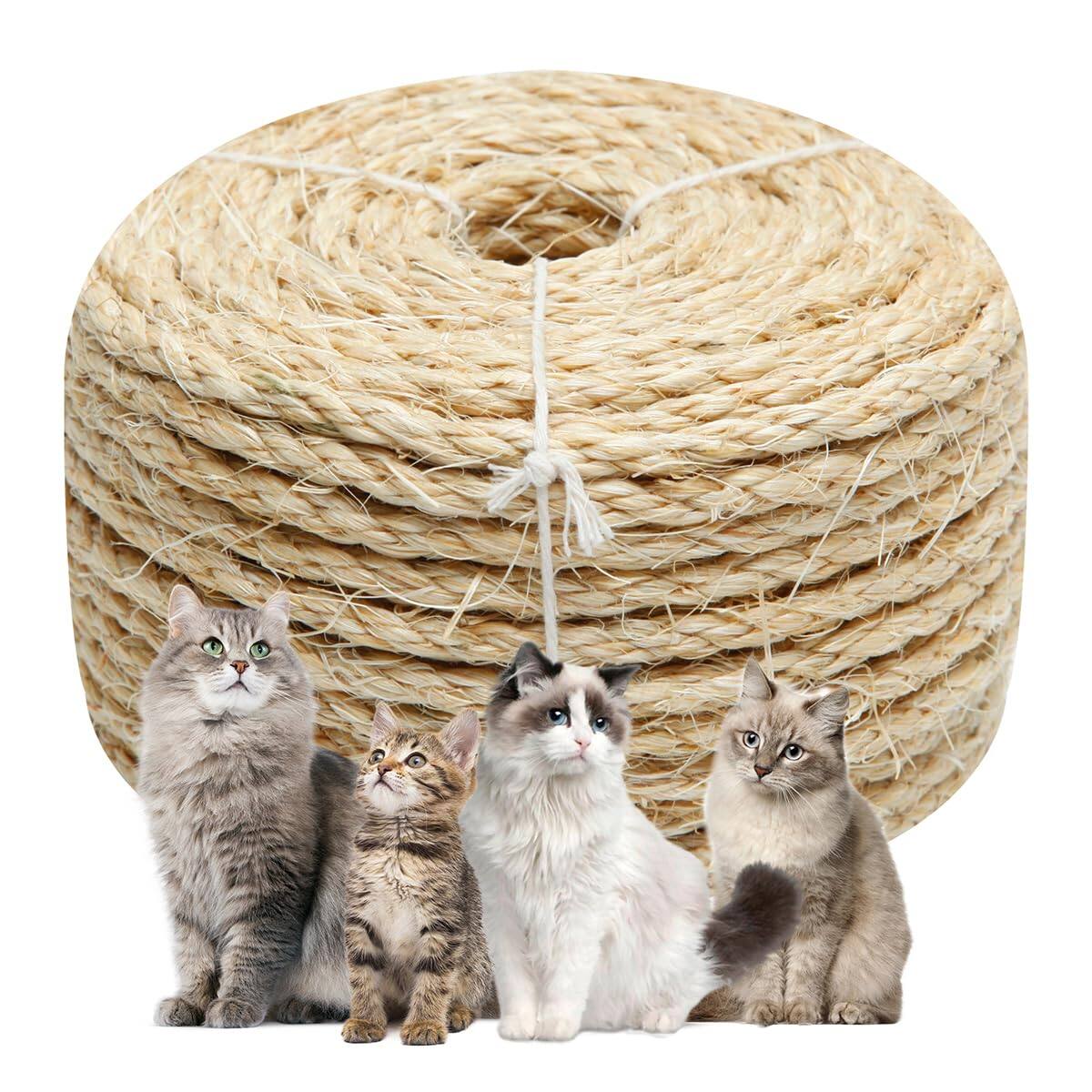 Hirose Alice - Cat Sisal Rope 164-feet For Scratcher Repair And Replace Diy Twine Tree Tower Carpet Mat Kicker House Pet C - Natural 1/4 inch by 49ft