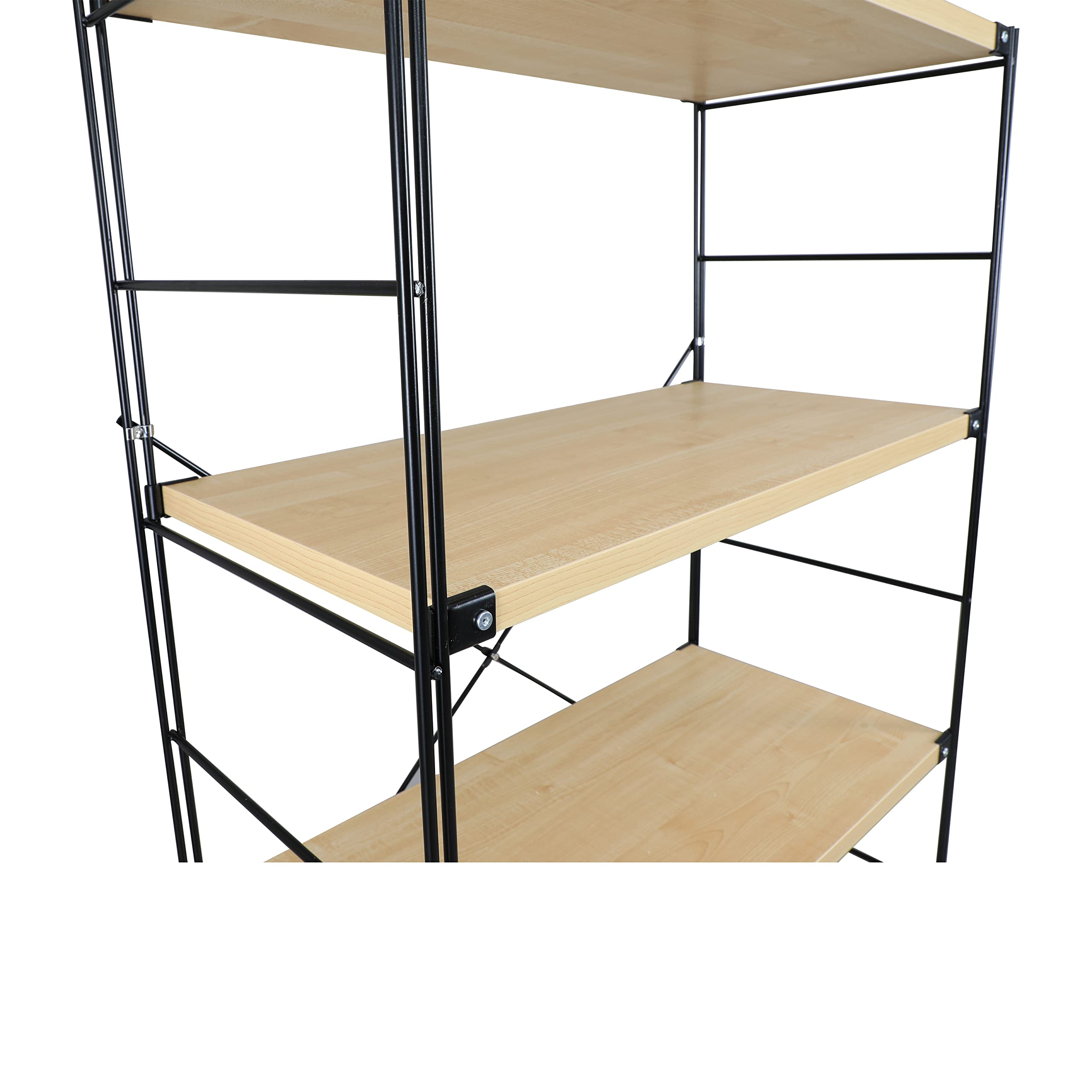 Alt View 5. LeisureMod - Etagere 4-Shelf Industrial Bookcase with Black Steel Frame and Melamine Shelves Open Storage for Living Room and Office - Natural Wood.