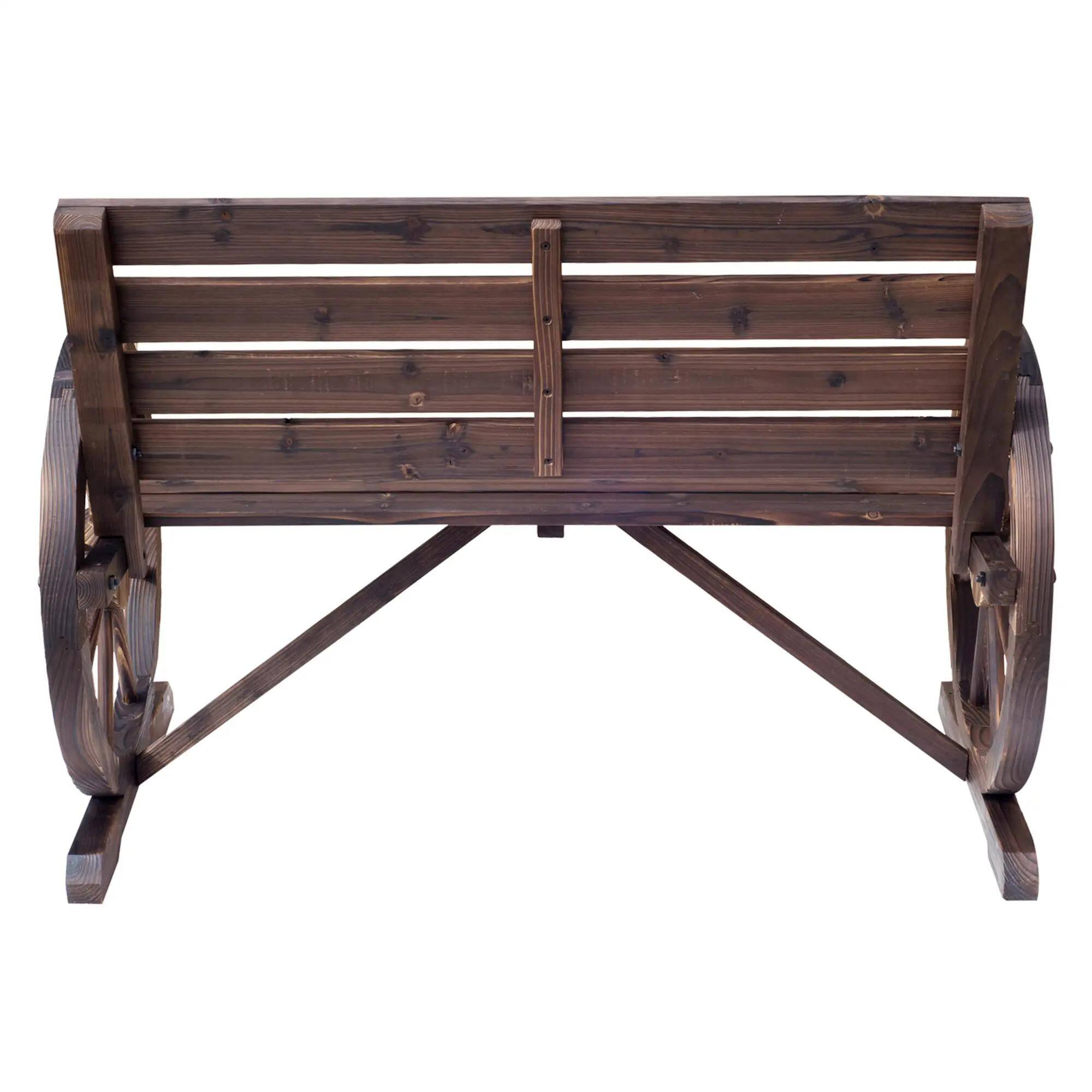 Alt View 1. Resenkos - Resenkos 41" Wooden Wheel Bench, Weatherproof Patio Bench, 2-Slot Seat Bench with Back, Carbonized, Brown - Brown.