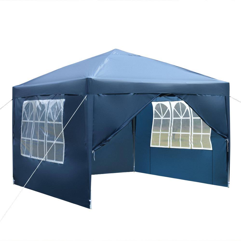 Front. Winado - 10'x 10' Blue EZ Pop UP Party Tent Patio Event Canopy Gazebo w/ 4 sidewall.