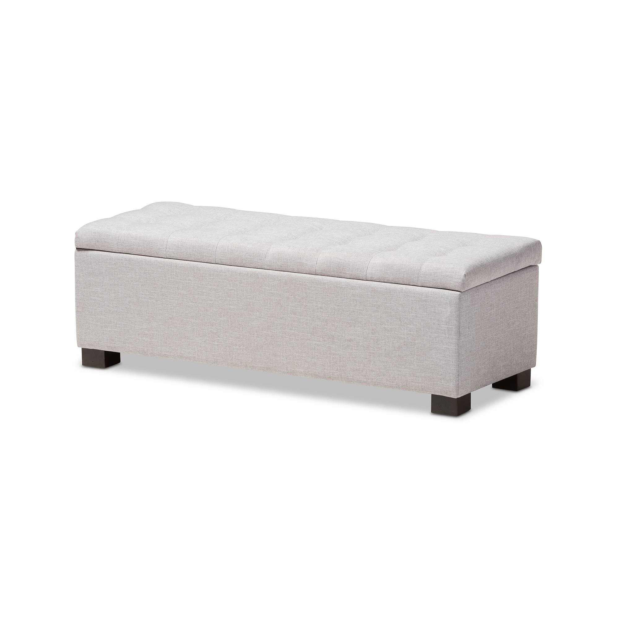 Front. Baxton Studio - Roanoke Modern and Contemporary Fabric Upholstered Grid-Tufting Storage Ottoman Bench - Grayish Beige.