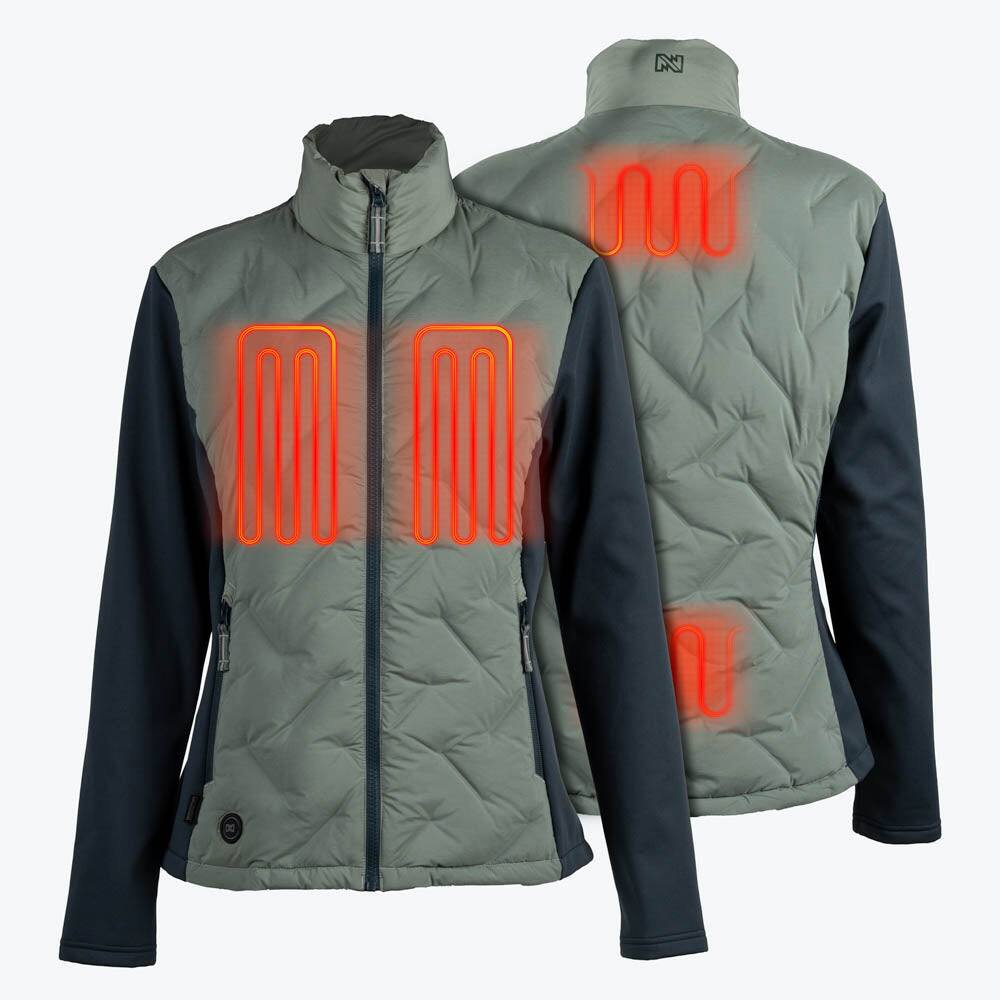 Alt View 1. Mobile Warming - App Controlled Women's Aria Hybrid Heated Jacket - Sage/Olive.