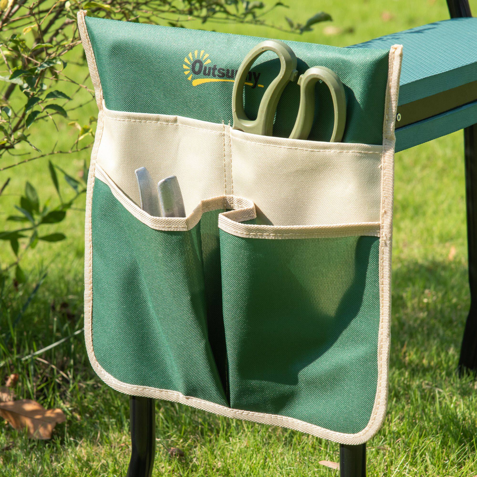 Alt View 8. Outsunny - Garden Kneeler Seat Stool Bench Kneeling Pad and 1 Large Side Tool Pouch & Easy Folding Design for Transport & Storage - Green.