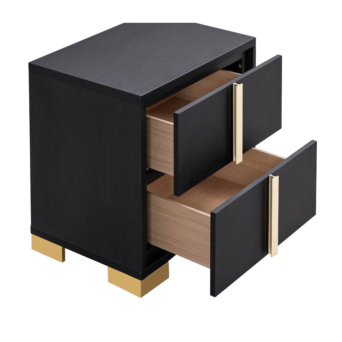 Alt View 6. Loheer - Loheer Black Two Drawer Nightstand with Gold Accents for Modern Bedrooms - Black.