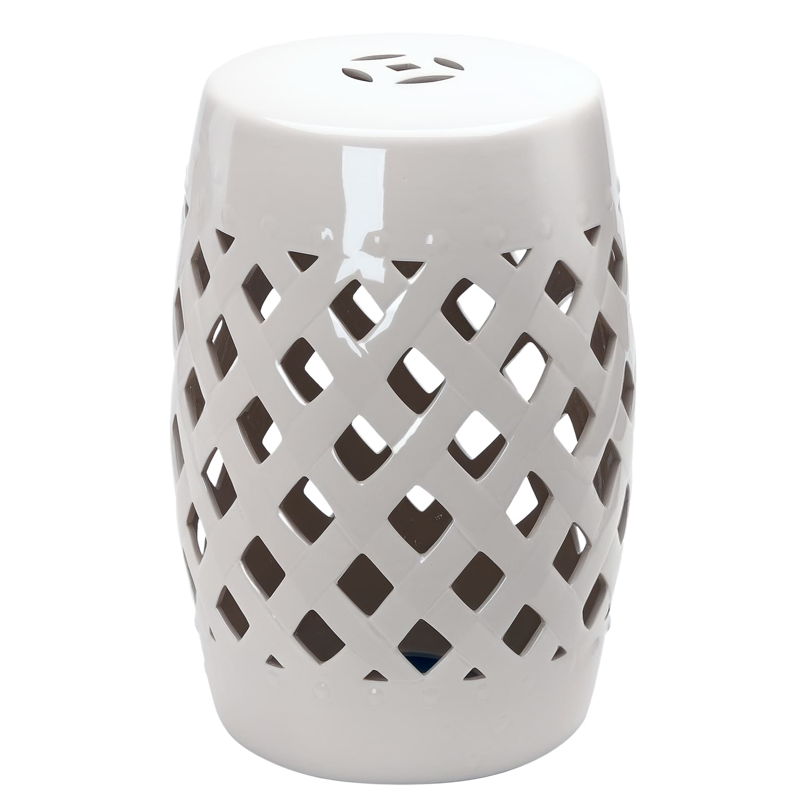 Front. Outsunny - 13" x 18" Ceramic Garden Stool with Woven Lattice Design & Glazed Strong Materials Decorative Outdoor Stool - White.