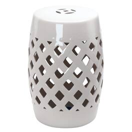 Outsunny - 13" x 18" Ceramic Garden Stool with Woven Lattice Design & Glazed Strong Materials Decorative Outdoor Stool - White