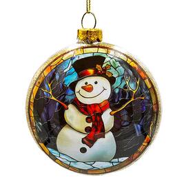 OrnamentallyYou - Festive Snowman Stained Glass Christmas Ornament - Multi-colored
