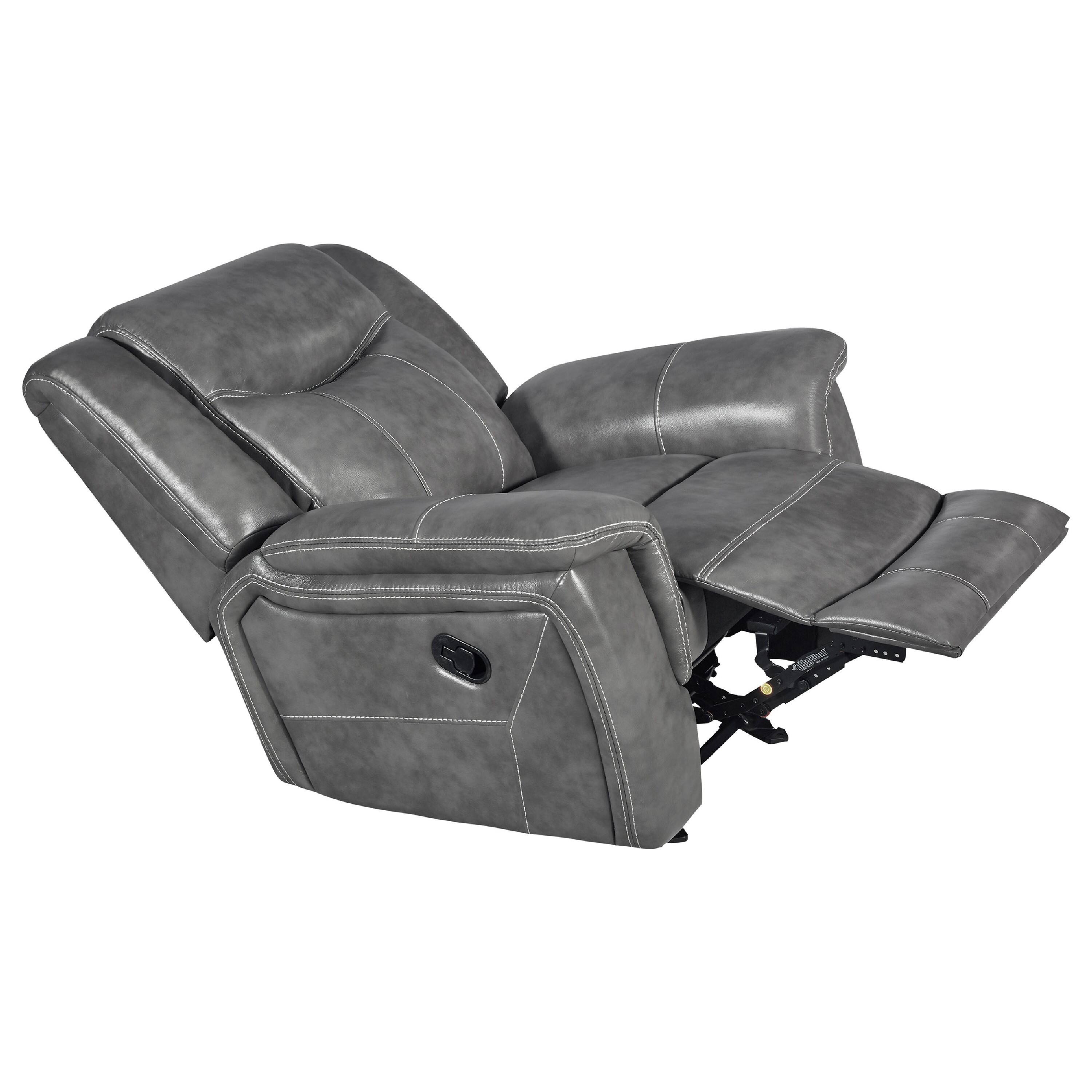 Back. Manhattan Lane - Leatherette Glider Recliner Chair with Stitched Details - Gray.