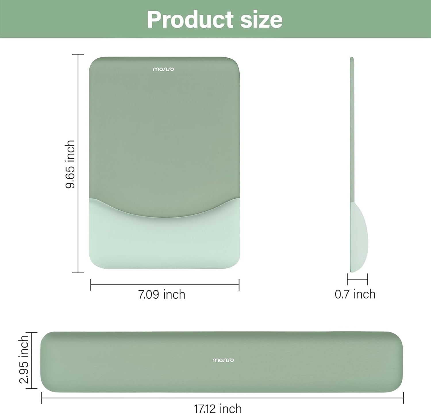 Product size  
9.65 inch  
7.09 inch  
0.7 inch  
2.95 inch  
17.12 inch