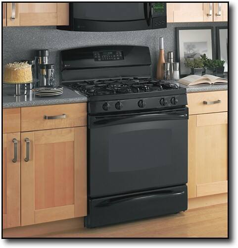 Angle Standard. GE - Profile 30" Self-Cleaning Freestanding Gas Range - Black-on-Black.