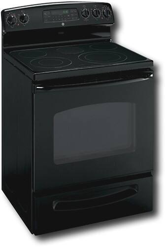 Angle Standard. GE - 30" Self-Cleaning Freestanding Electric Range - Black-on-Black.