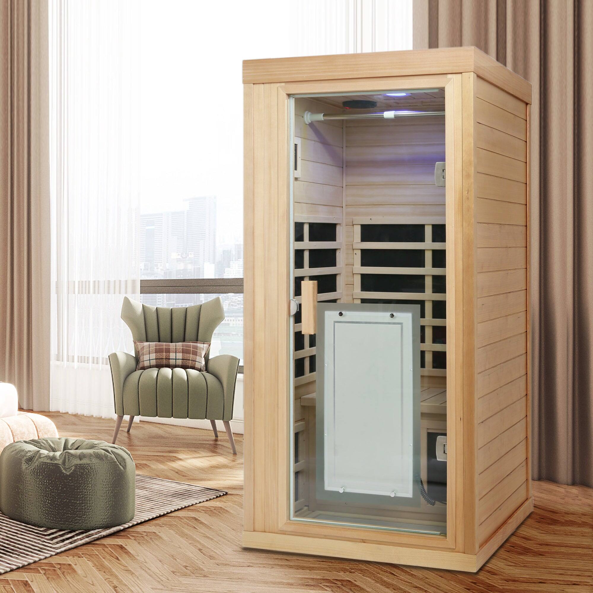 Alt View 3. Boyel Living - One Person Indoor Far Infrared Sauna Room with Hemlock Panels and LCD Control - Natural.