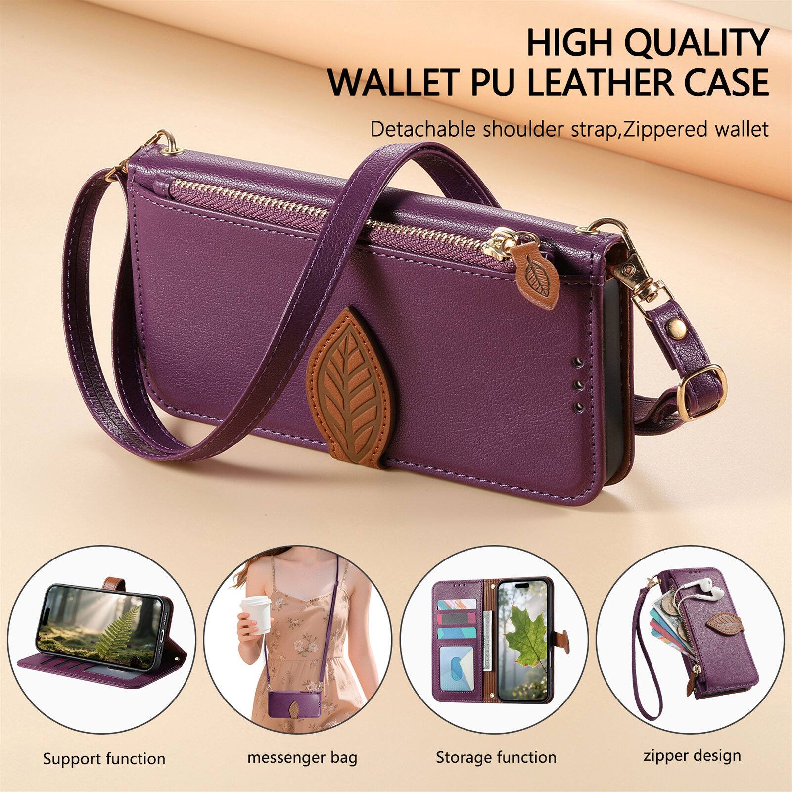HIGH QUALITY WALLET PU LEATHER CASE

- Detachable shoulder strap
- Zippered wallet
- Support function
- Messenger bag
- Storage function
- Zipper design