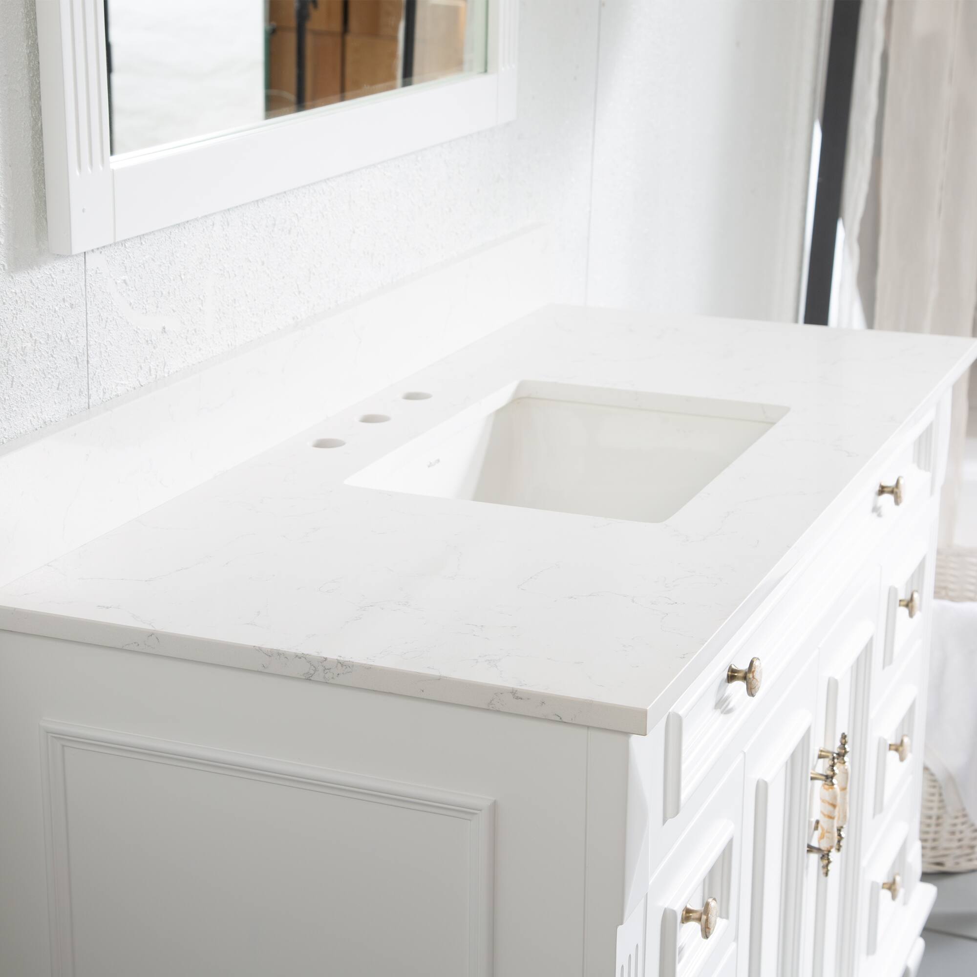 Alt View 1. WELLFOR - ARTWOOD 48 in. Solid Wood Bath Vanity with Quartz Top, Single Sink, Soft Close, Assembled - White.