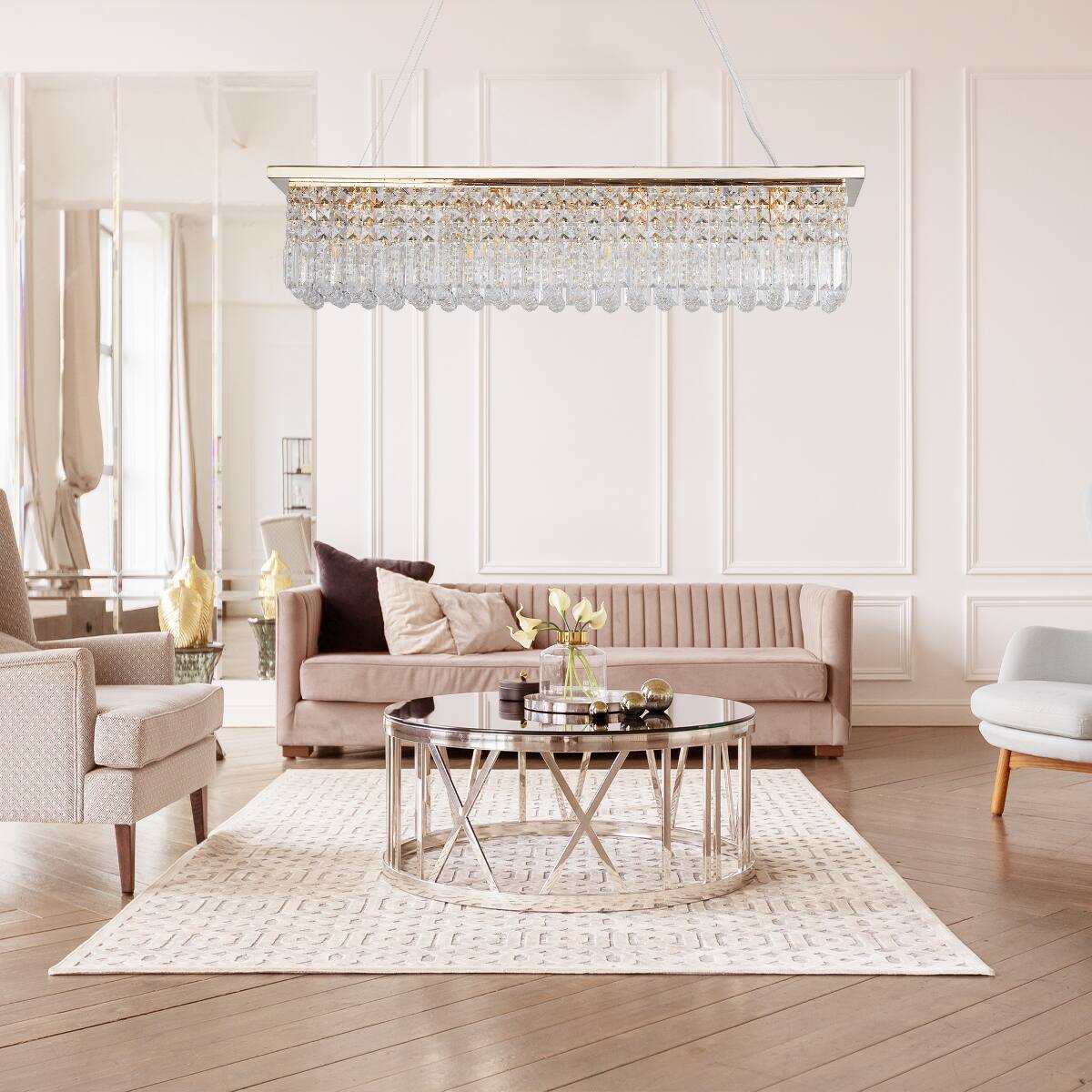Alt View 1. Loheer - Loheer Modern Eight Light Crystal Chandelier Gold Rectangular Pendant for Dining Room.