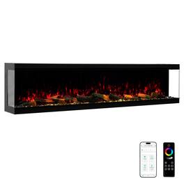 Mondawe - 100" Recessed/Wall Mounted 3-Sided Electric Fireplace with App and Wifi Smart Control, 1500W/3000W PTC Ceramic Heating - Black