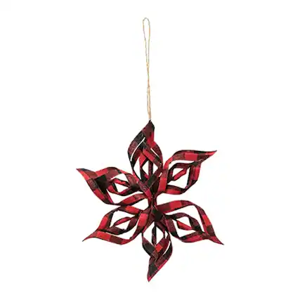Front. BreeBe - *Red Plaid Snowflake Ornament - Red, Black.