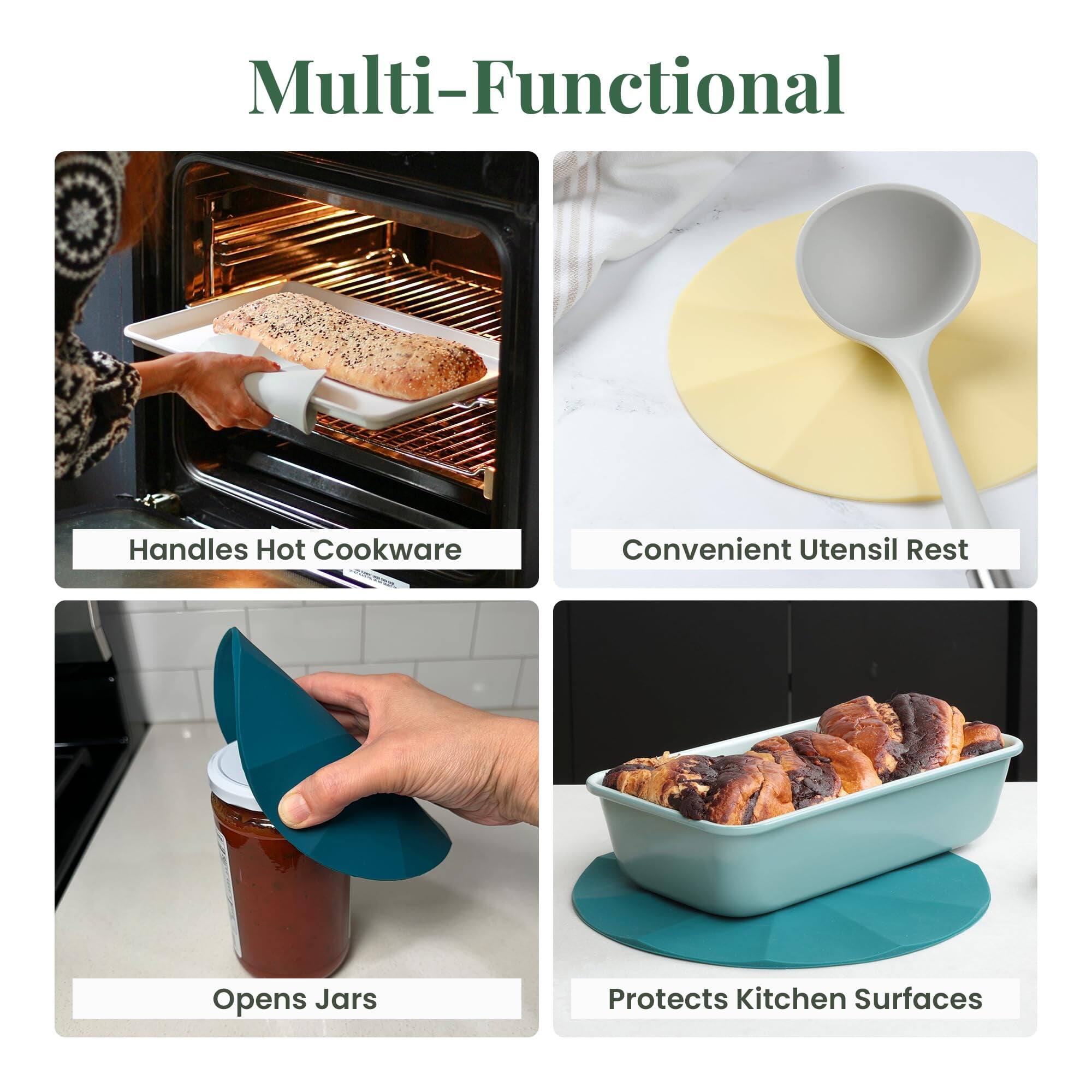 Multi-Functional

Handles Hot Cookware

Convenient Utensil Rest

Opens Jars

Protects Kitchen Surfaces