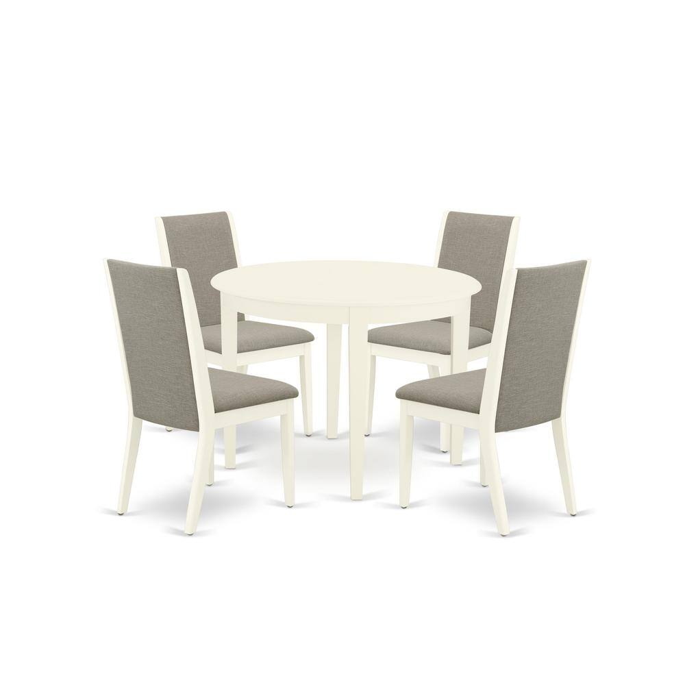 Back. East West Furniture - Dining Room Set Linen White - Brown.