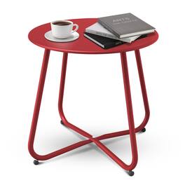 Decksplore - Small Round Side Table Outdoor Side Table Patio End Table - Red