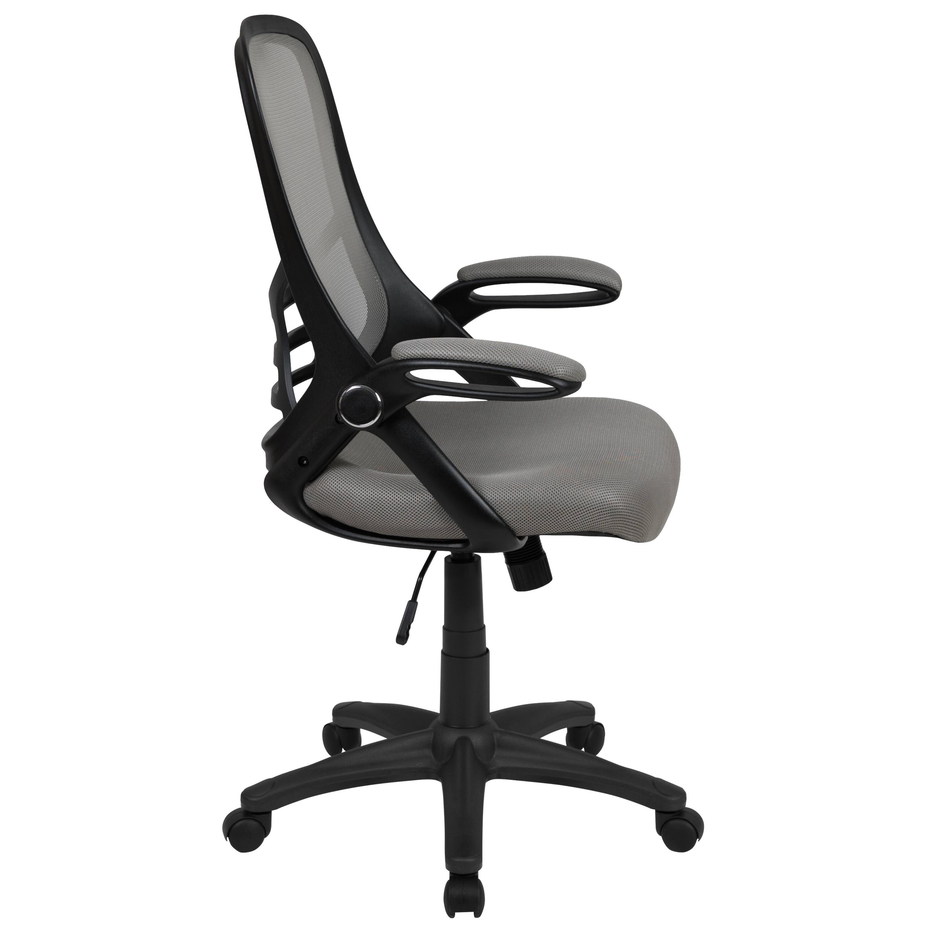 Alt View 6. Emma + Oliver - High Back Mesh Ergonomic Office Chair with Flip-up Arms - Light Gray.