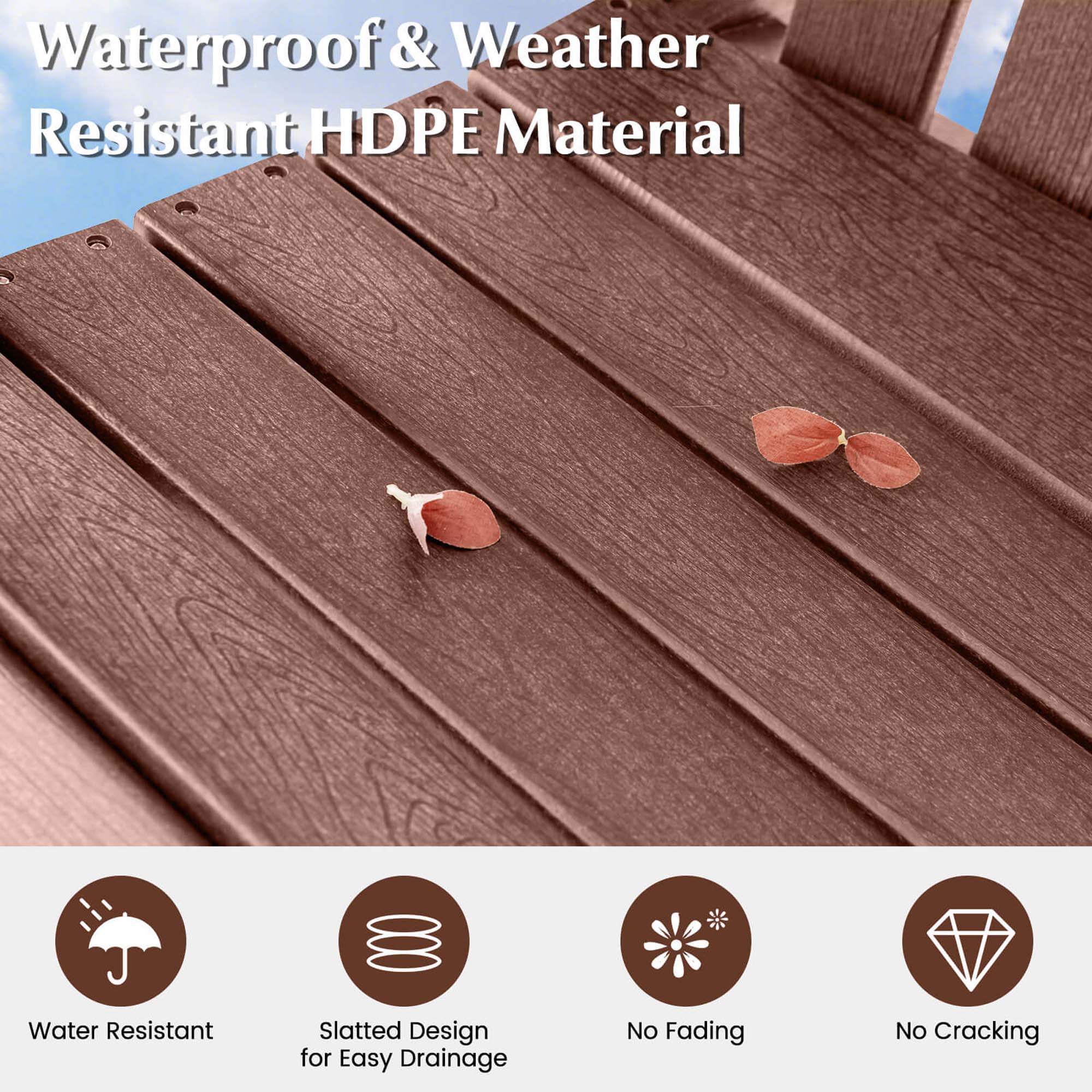 Waterproof & Weather Resistant HDPE Material Water Resistant Slatted Design for Easy Drainage No Fading No Cracking