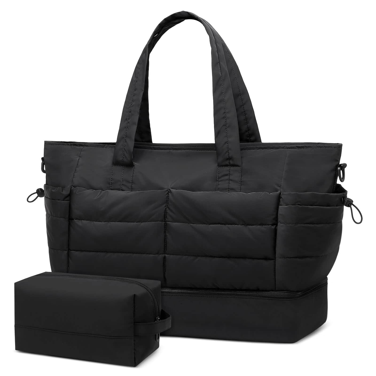 Unique Bargains - 50L Travel Duffel Bag for Women Weekender Carry on Bag with Shoe Compartment & Toiletry Bag Overnight Bag for Gym Trip - Black