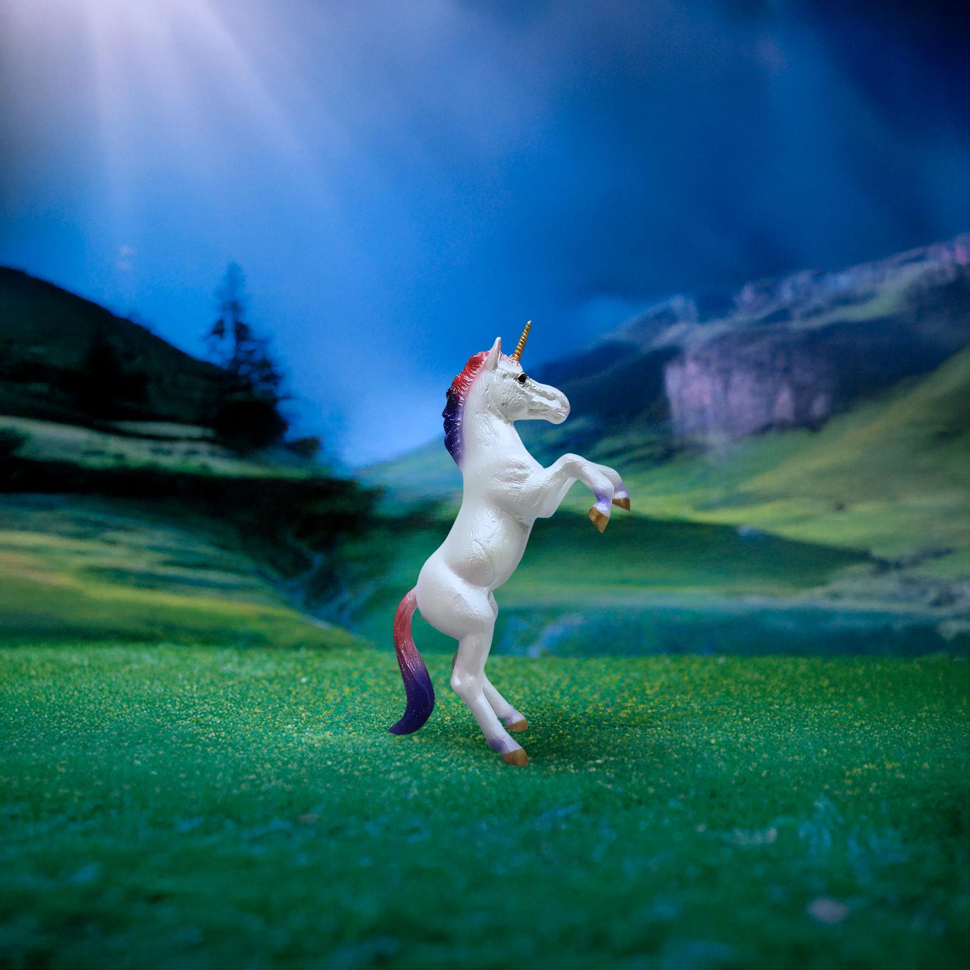 Alt View 1. Breyer - Breyer CollectA 1:18 Scale Model Horse | Unicorn Foal Rearing Rainbow - White.