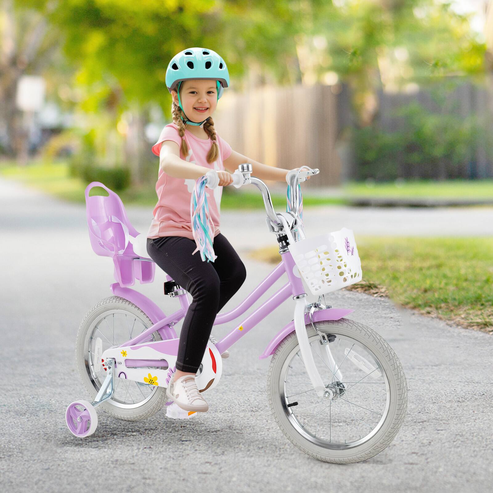 Alt View 1. Gymax - Gymax 16 Inches Kids Bicycle w/ Basket Doll Seat Colorful Streamers Training Wheels - Purple.