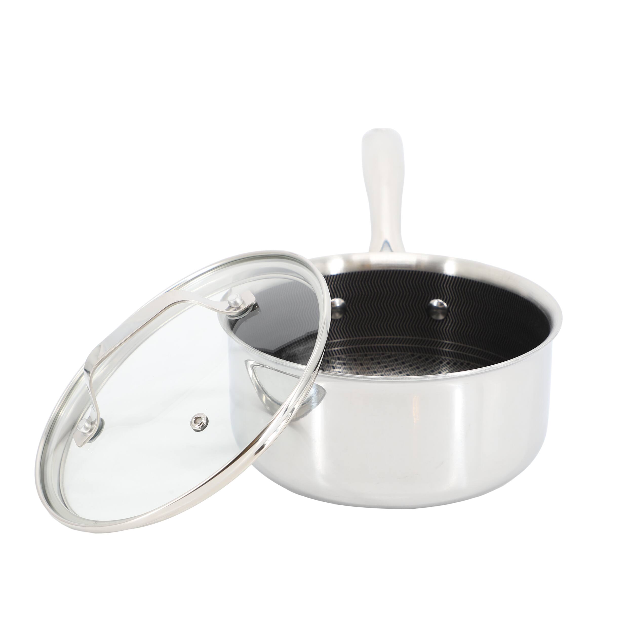 Alt View 1. Oster - Oster Modessa 2.5 Quart Nonstick Triply Stainless Steel Saucepan and Lid with Honeycomb Design in Silver - Silver.